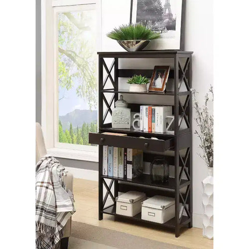 Étagère à 5 niveaux avec tiroir pour salon ou bureau à domicile