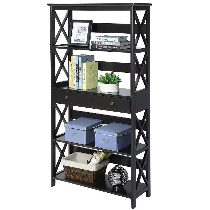 5-Tier Bookcase with Drawer for Living Room or Home Office
