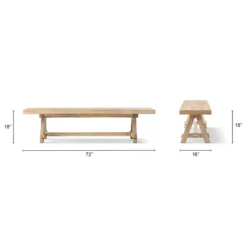 72" Reclaimed Elm Wood Trestle Dining Bench