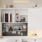 L-Shaped Corner Computer Desk with Charging Station, LED Lights, Drawers & Bookshelf, White