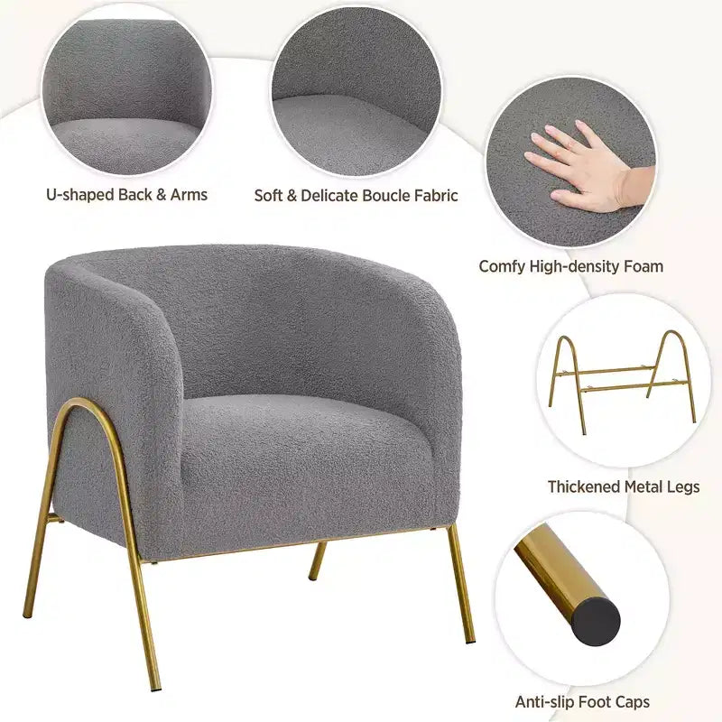 Contemporary Boucle Barrel Accent Armchair for Living Room or Bedroom