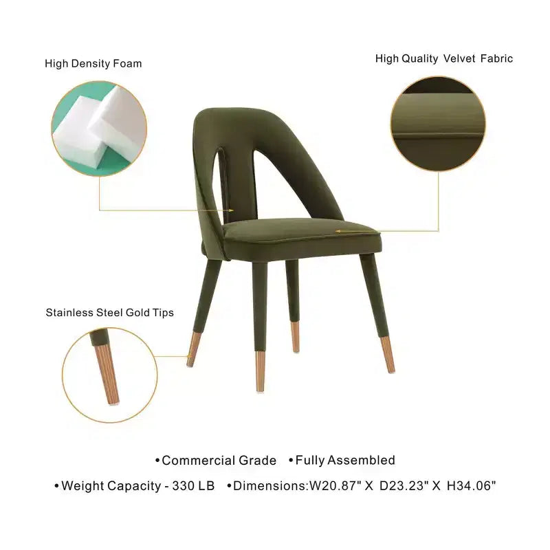 Modern Velvet Upholstered Armless Dining Chair with Elm Wood Legs