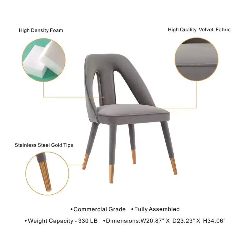 Modern Velvet Upholstered Armless Dining Chair with Elm Wood Legs